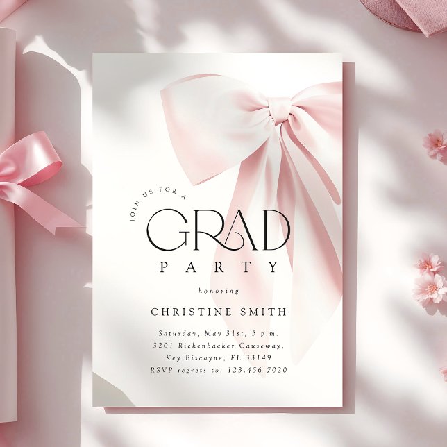 Blush Pink Bow Graduation Party Invitation (Creator Uploaded)