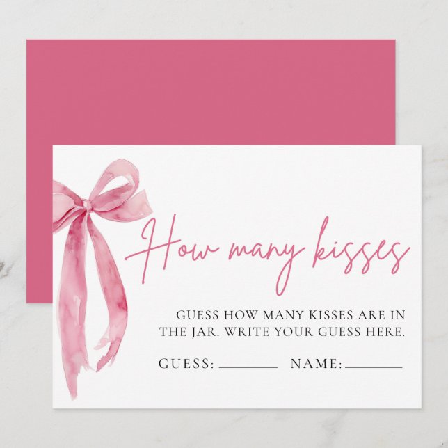 Blush Pink Bow Guess How Many Kisses Game Invitation (Front/Back)