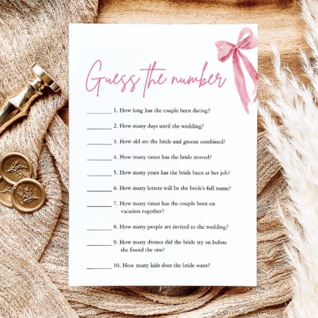 Blush Pink Bow Guess the Number Bridal Shower Game Invitation (Blush Pink Bow Guess the Number Bridal Shower Game)