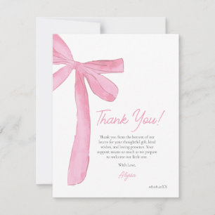 Blush Pink Bow Hand drawn Coquette baby shower Thank You Card