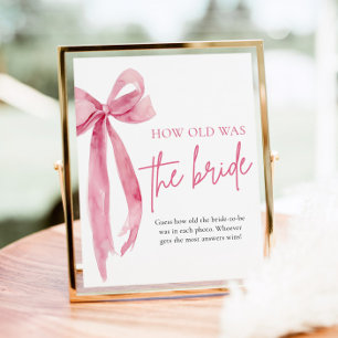 Blush Pink Bow How Old Was The Bride Bridal Shower Poster