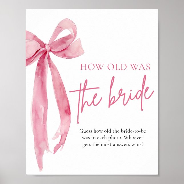 Blush Pink Bow How Old Was The Bride Bridal Shower Poster (Front)