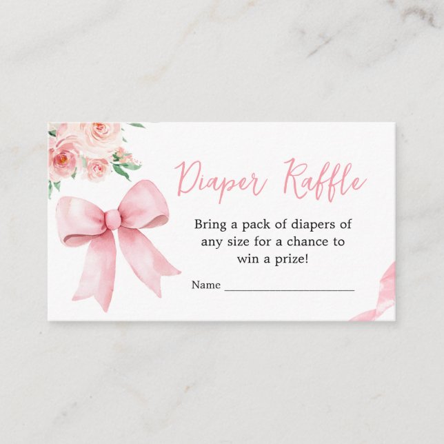 Blush Pink Bow Little Girl Baby Diaper Raffle Enclosure Card (Front)