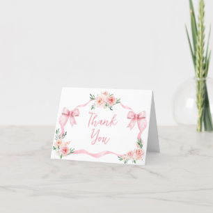 Blush Pink Bow Little Girl Baby Shower Thank You Card