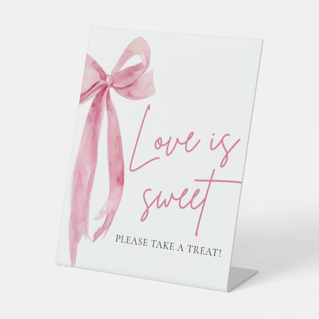 Blush Pink Bow Love is Sweet Treat Favour Sign (Front)