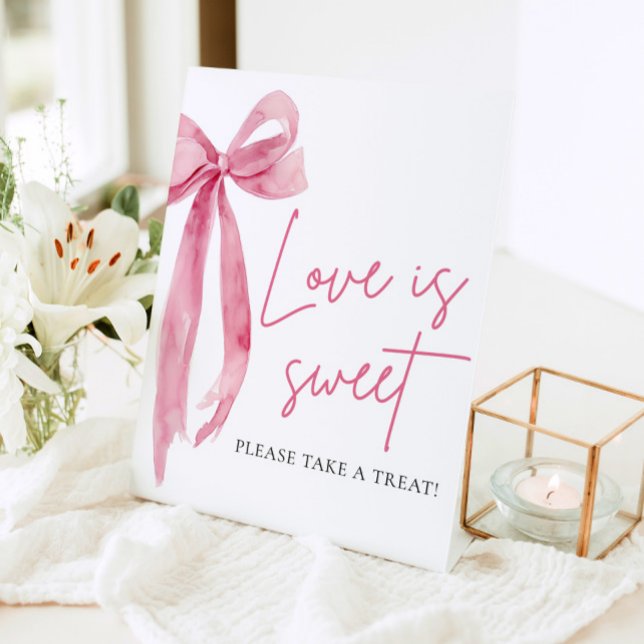 Blush Pink Bow Love is Sweet Treat Favour Sign (Blush Pink Bow Love is Sweet Treat Favor Sign)