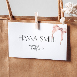 Blush Pink Bow Minimal Coquette Folded Place Card
