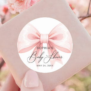 Blush Pink Bow Modern Baby Shower Favor Classic Round Sticker
