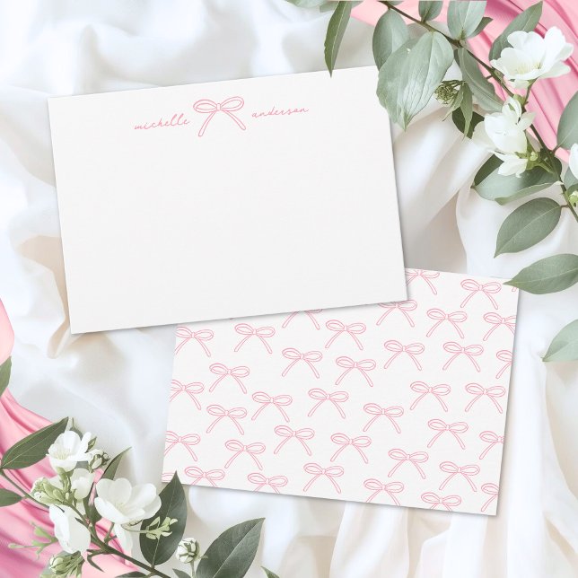 Blush Pink Bow Name Card (Blush Pink Bow Name Note Card)
