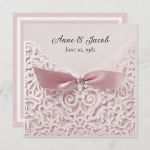 Blush Pink Bow On Lace Vow Renewal Invitation