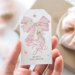 Blush Pink Bow Pastel Floral Baby Shower Thank You Gift Tags