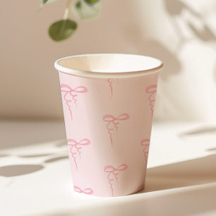 Blush pink bow pattern minimalist girl baby shower paper cups