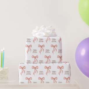 Blush Pink Bow Personalised Bridal Shower Wrapping Paper