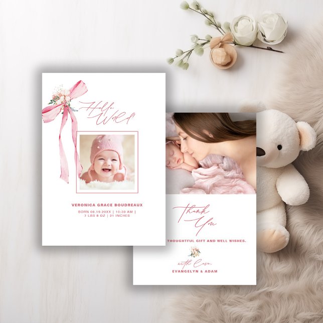 Blush Pink Bow Photo Baby Shower Thank You Card (Creator Uploaded)