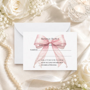 Blush pink bow response RSVP Card