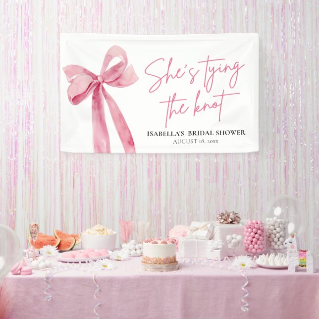 Blush Pink Bow She's Tying the Knot Bridal Shower Banner (Party)