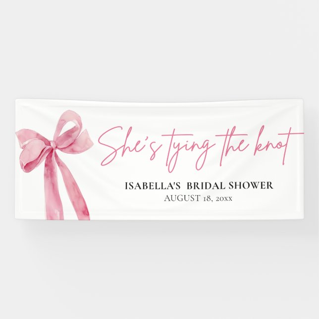 Blush Pink Bow She's Tying the Knot Bridal Shower Banner (Horizontal)