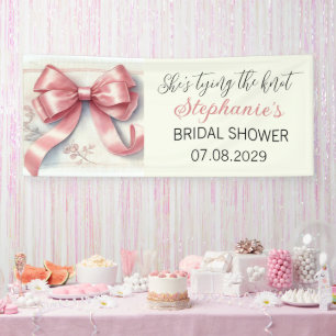 Blush Pink Bow She's tying the knot Bridal Shower Banner