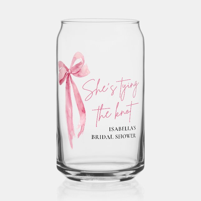 Blush Pink Bow She's Tying the Knot Bridal Shower  Can Glass (Front)
