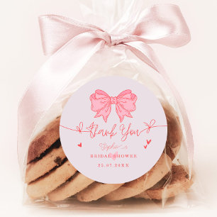 Blush Pink Bow She's Tying the Knot Bridal Shower Classic Round Sticker