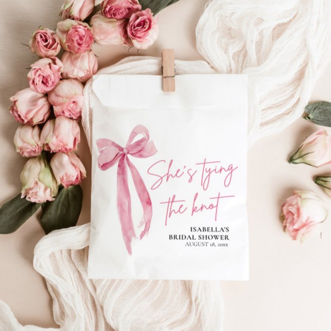 Blush Pink Bow She's Tying the Knot Bridal Shower Favour Bags (Creator Uploaded)