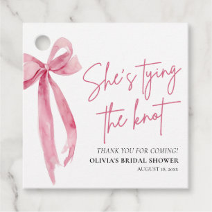 Blush Pink Bow She's Tying the Knot Bridal Shower Favour Tags