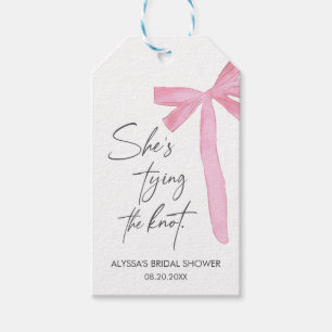 Blush Pink Bow She's Tying The Knot bridal Shower Gift Tags