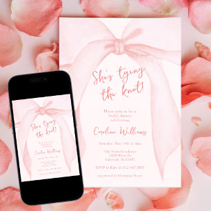Blush Pink Bow She's Tying the Knot Bridal Shower Invitation