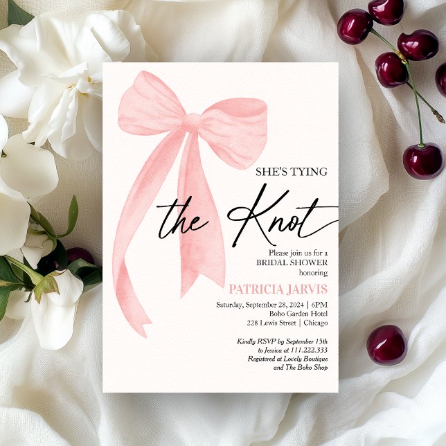 Blush Pink Bow She's Tying the Knot Bridal Shower Invitation (Creator Uploaded)