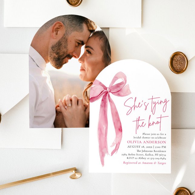 Blush Pink Bow She's Tying the Knot Bridal Shower Invitation (Creator Uploaded)