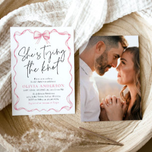 Blush Pink Bow She's Tying the Knot Bridal Shower Invitation