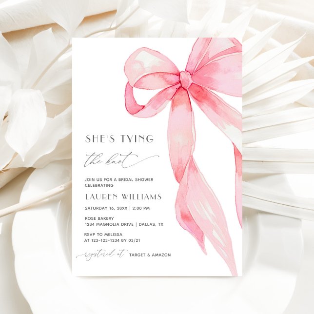 Blush Pink Bow She's Tying the Knot Bridal Shower Invitation (Creator Uploaded)