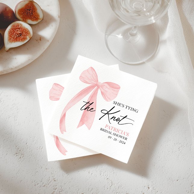 Blush Pink Bow She's Tying the Knot Bridal Shower Napkin (Creator Uploaded)