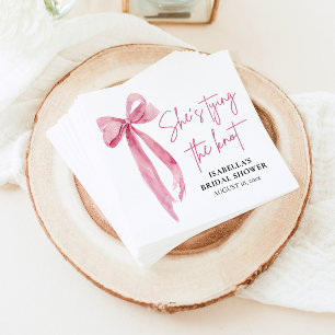 Blush Pink Bow She's Tying the Knot Bridal Shower  Napkin