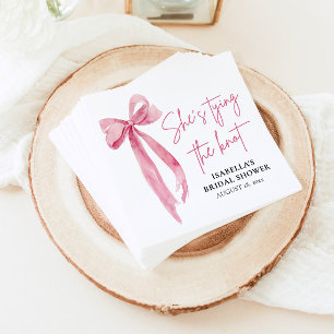 Blush Pink Bow She's Tying the Knot Bridal Shower  Napkin