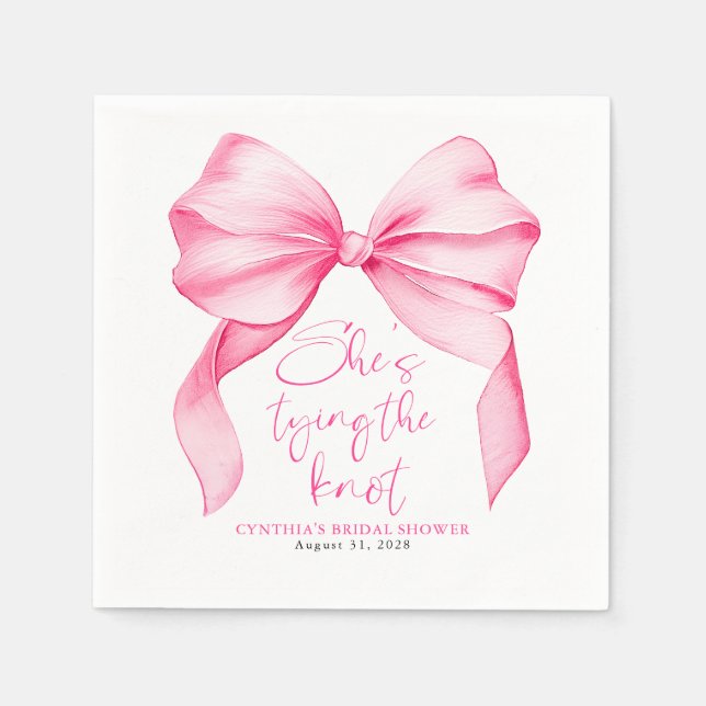 Blush Pink Bow She's Tying the Knot Bridal Shower Napkin (Front)