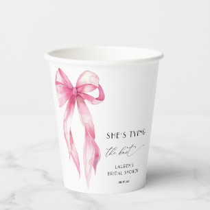 Blush Pink Bow Shes Tying The Knot Bridal Shower Paper Cups