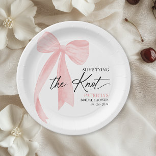 Blush Pink Bow She's Tying the Knot Bridal Shower Paper Plate