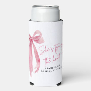Blush Pink Bow She's Tying the Knot Bridal Shower Seltzer Can Cooler