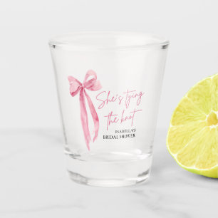 Blush Pink Bow She's Tying the Knot Bridal Shower  Shot Glass