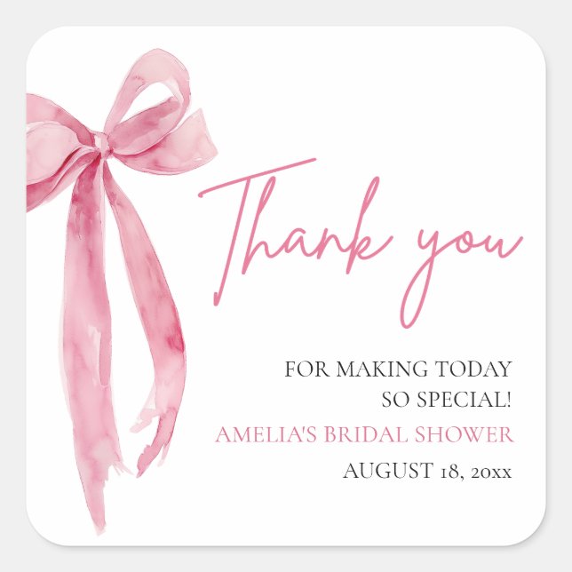 Blush Pink Bow She's Tying the Knot Bridal Shower Square Sticker (Front)