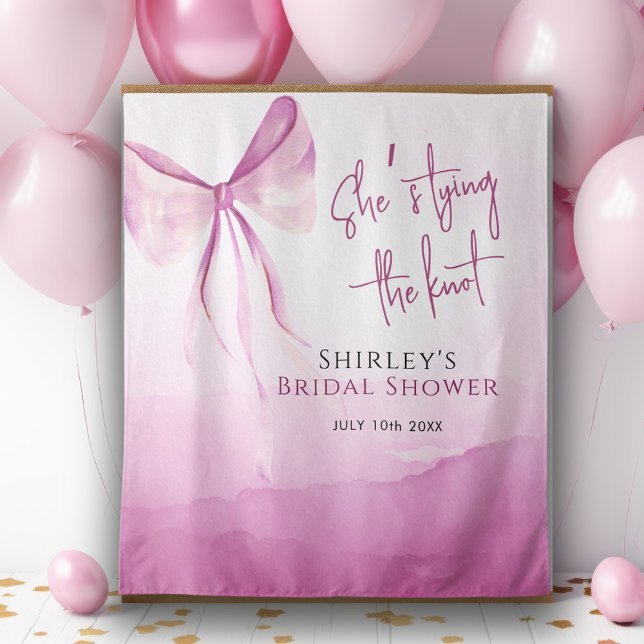 Blush Pink Bow She's Tying the Knot Bridal Shower Tapestry (Creator Uploaded)