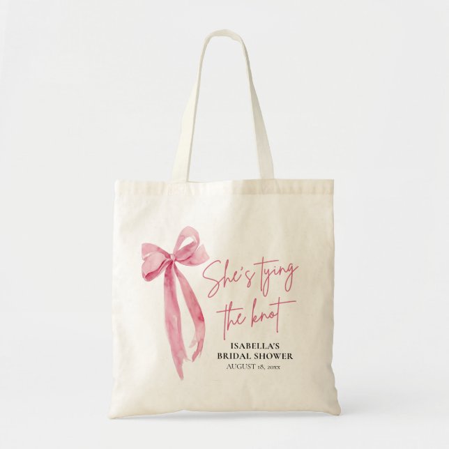 Blush Pink Bow She's Tying the Knot Bridal Shower  Tote Bag (Front)