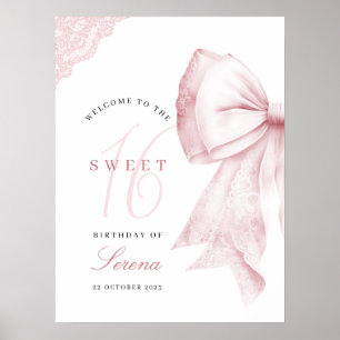 Blush Pink Bow Sweet 16 Birthday Poster