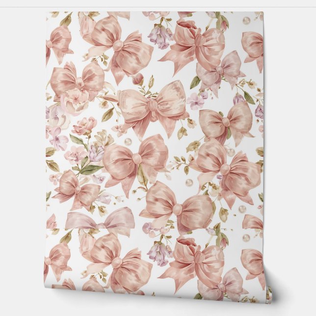 Blush Pink Bow Wallpaper | Nursery Accent Wall (Unrolling)