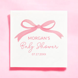 Blush Pink Bow Watercolor Baby Shower Napkin