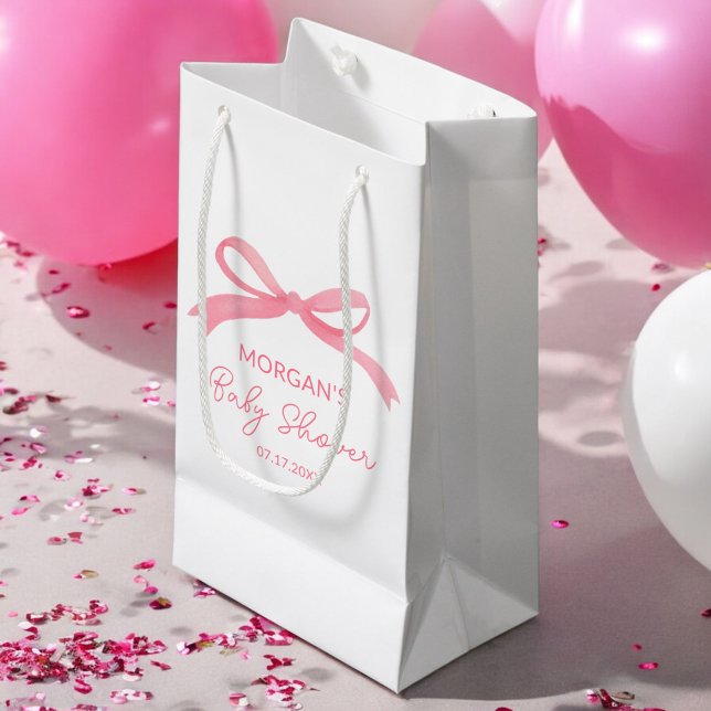 Blush Pink Bow Watercolor Baby Shower Small Gift Bag (Creator Uploaded)