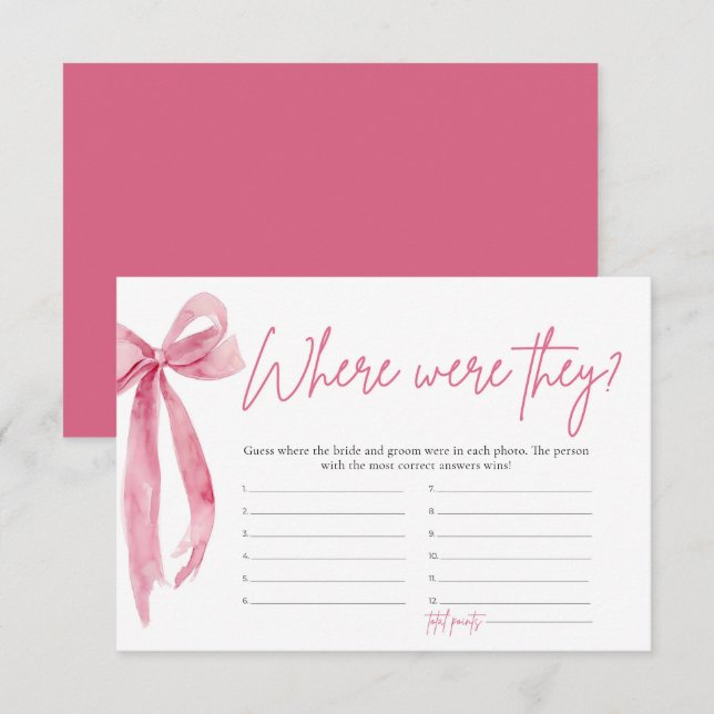 Blush Pink Bow Where Were They Bridal Shower Game Invitation (Front/Back)