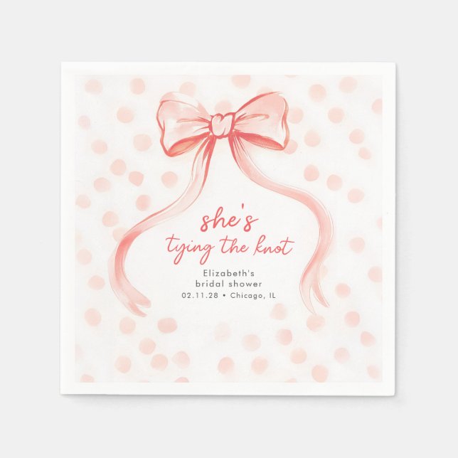 Blush Pink Bow Whimsical Minimalist Bridal Shower Napkin (Front)