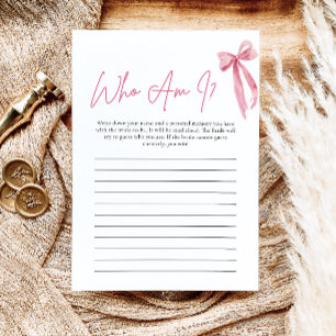Blush Pink Bow Who Am I Bridal Shower Game Card